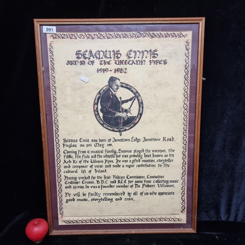 91 - A large hand crafted poster celebrating the life and achievements of Seamus Ennis, 