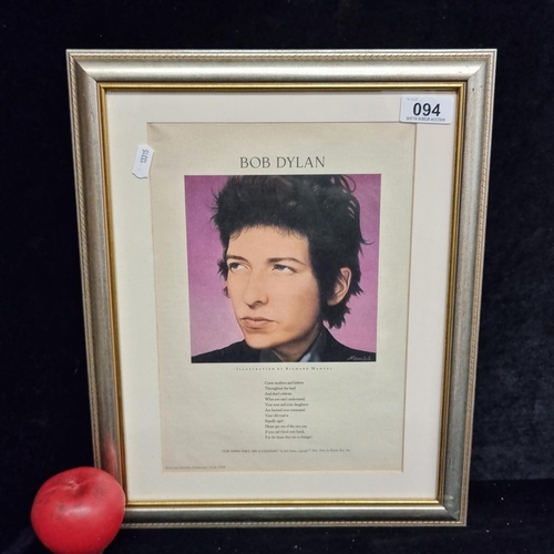 94 - A vintage print of a portrait of Bob Dylan originally painted by Richard Mantel taken from Rolling S... 