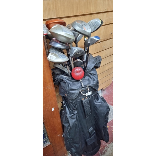 423 - A collection of 18 golf clubs including a putter, drivers, wedges and irons. From brands Dunlop, Wil... 