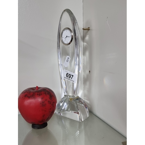 697 - A tall Waterford Crystal John Rocha desk clock with a timeless oblong form. In very good condition.