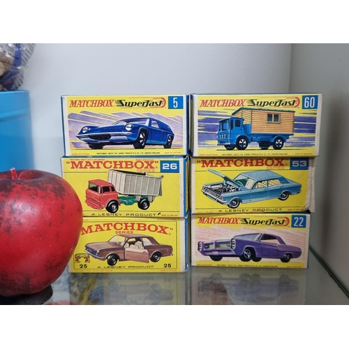 712 - Star Lot : A collection of six vintage boxed vintage Matchbox toy cars including a Ford Cortina, Lot... 