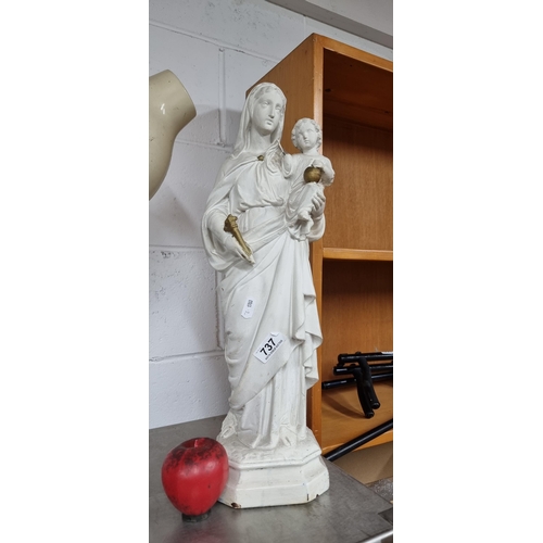 737 - A large plaster figure of Virgin Mary holding Baby Jesus. Lovely detail to this piece. Very small lo... 