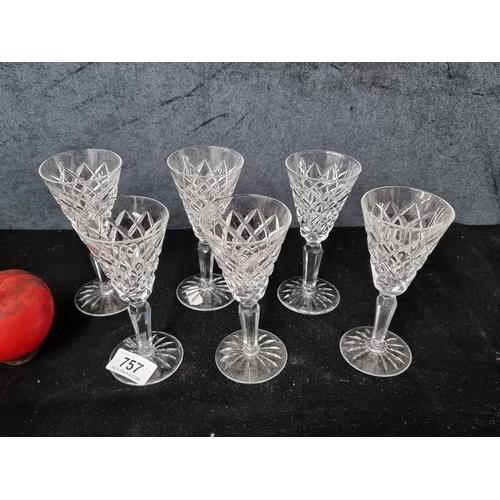 757 - A fabulous set of six tall Waterford crystal stemmed glasses in the Tyrone pattern. All in wonderful... 