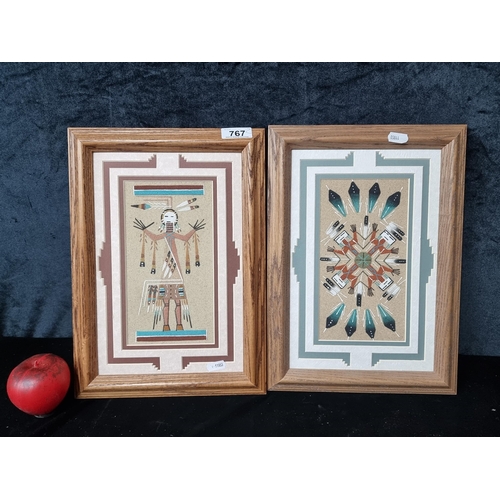 767 - A pair of original Navajo sand-paintings, including one by Lester Johnson with the other by Dreace B... 