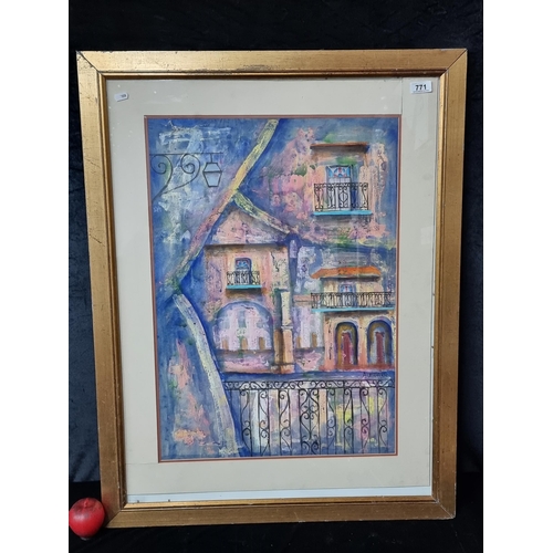 771 - Star Lot An eyecatching large original watercolour and gouache on paper painting featuring a view th... 