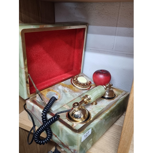 778 - A fabulous vintage Italian made Onyx and brass rotary dial telephone. It's very cool, would be a pho... 