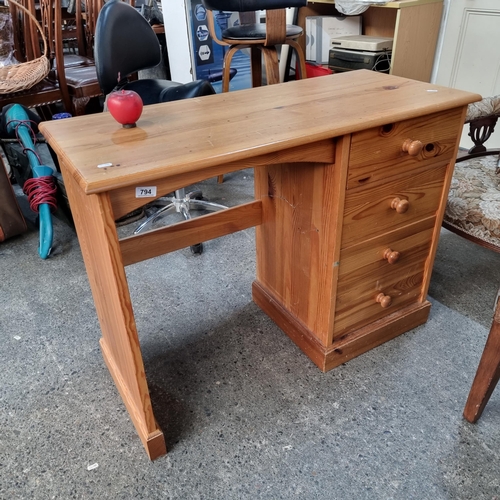 794 - A solid well made pine office computer desk with cupboard to righthand side.