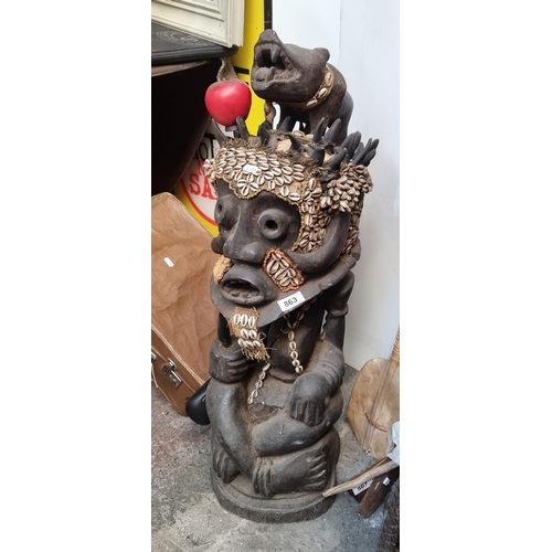 863 - Super Star Lot : A huge antique tribal Songye carved wooden power statue also known as a Nkisi figur... 