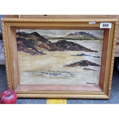 889 - A vintage oil on board painting after the artist Hans Iten featuring a Northern Irish coastal landsc... 