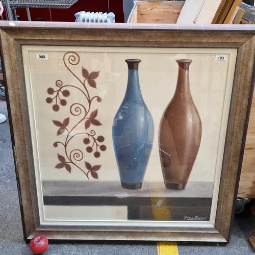 908 - A large high quality print of a painting originally by Yves Blanc featuring a still life of two vase... 