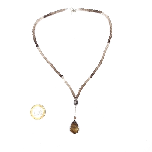 928 - An attractive smoky quartz pendant necklace set with 925 lobster clasp, length of necklace 40cm. Bra... 