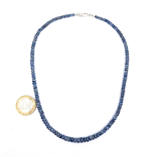 929 - A graduated sapphire stone necklace set with sterling silver lobster clasp length 40cm. Stones Cold ... 