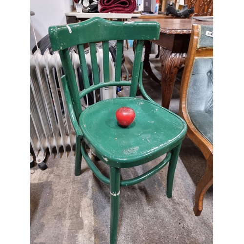 628 - An early 20th century bentwood bistro chair. Painted in a green gloss finish. Charming little chair.