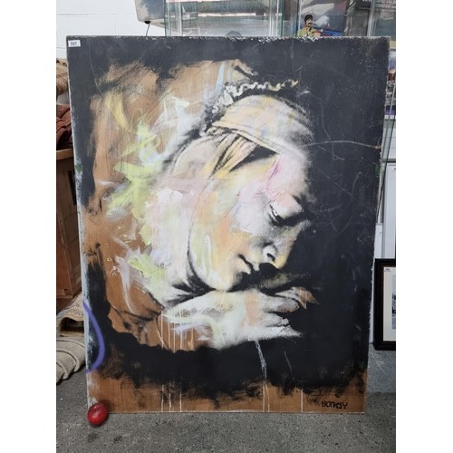 978 - Star lot : A very large original acrylic stencil on panel painting after the renowned artist Banksy.... 