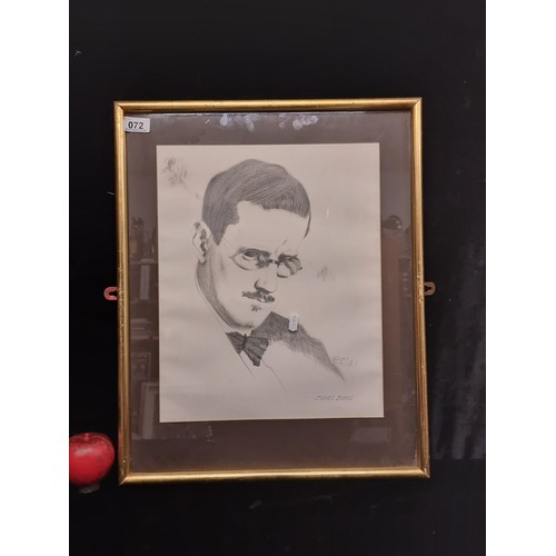 72 - An original pencil sketch artwork featuring a portrait of the Irish literary giant, James Joyce. Sig... 