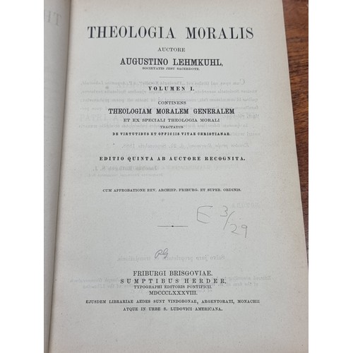 718 - Two antique hardback books titled 'Theologia Moralis' Vol. I and II by  Augustino Lehmkuhl. Dating t... 