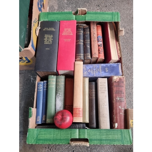 841 - A crate filled with vintage and antique books including titles such as 