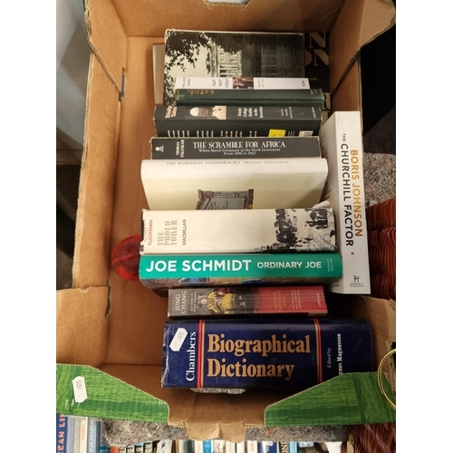 850 - A box filled with books, both autobiographies and historical non fiction, including 