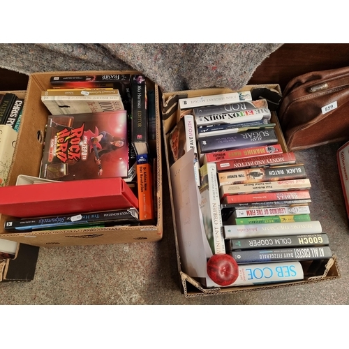 852 - Two crates filled with books including many autobiographies as well as fiction and non fiction. A su... 