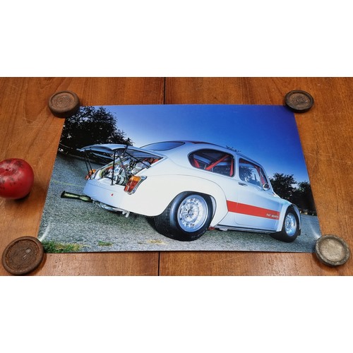 244 - Five prints of motor interest including a vintage A2 sized printed poster featuring Ferrari F1 drive... 