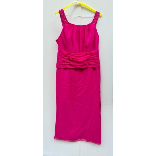 338 - A vibrant pink chiffon bridesmaid's dress by Eden Maids Bridesmaids Collection, with sparkling embel... 