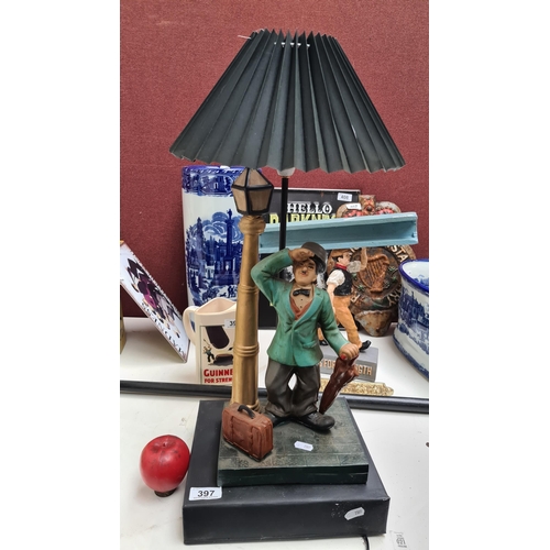 397 - A Charlie Chaplin table lamp , On a black base with matching shade.  In very good condition. Charlie... 