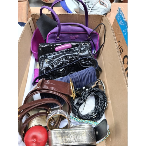 437 - Vibrant selection of Fashion items inc 3 bags and 4 belts inc leather examples.