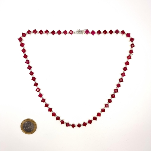 510 - Star Lot : A very nice example of a ruby gemstone necklace with sterling silver clasp, length of nec... 