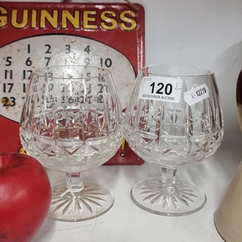 120 - Two Waterford Crystal brandy balloon in the Lismore pattern. Both in excellent condition, retaining ... 