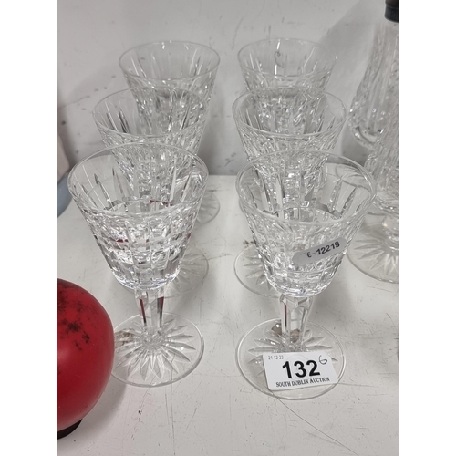 132 - A set of six Waterford Crystal stemmed drinking glasses in the Glenmore pattern. All in excellent co... 