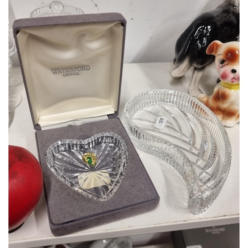 135 - A boxed Waterford Crystal heart shaped dish and a Waterford crystal tray.