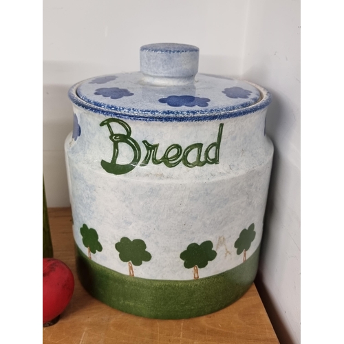 219 - A superb large, studio pottery hand painted Price Kensington stoneware bread bin.