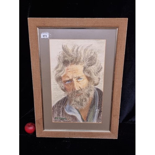 73 - An intense oil pastel on paper painting of a bearded gentleman's portrait with piercing blue eyes. S... 