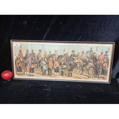 79 - An antique print of a painting originally by Richard Simkin of 'The Indian Native Army'. Housed in a... 