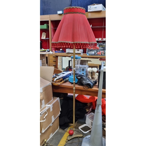 457 - Star Lot : A super elegant early 20th century floor lamp with beautiful reeded brass stem, topped in... 