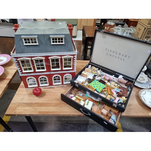 474 - Star Lot : A large lovely dolls house and a box full of highly collectable furniture and figures. Re... 