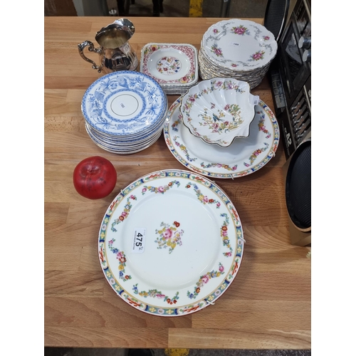 475 - A large collection of 32 pieces of porcelain plates including Minton painted plates, a Royal Albert ... 