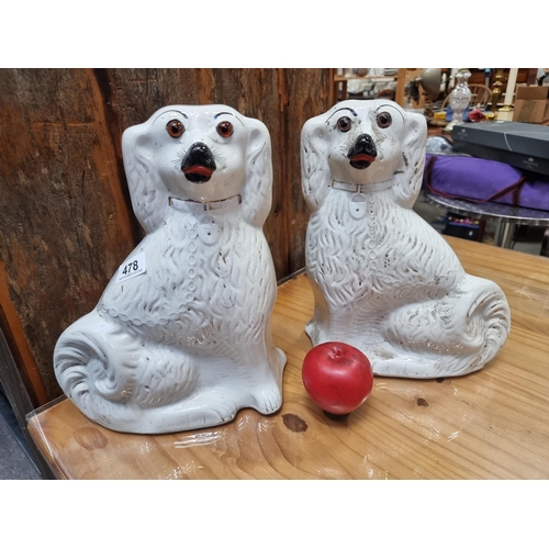 478 - A pair of 19th century  Staffordshire flat back wall / mantel dogs. Fabulous expressions with glass ... 