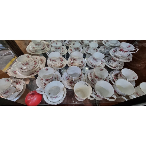 591 - A Fabulous 40 piece vintage Royal Albert Double bone chine lavender rose tea service.