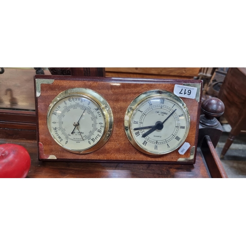 617 - A very handsome duo including a Quartz clock and barometer.