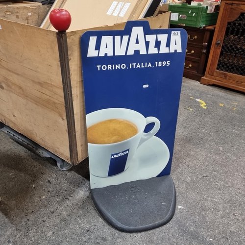 643 - A Lavazza Italian coffee advertising pavement sign. Made from a study aluminum with solid base.