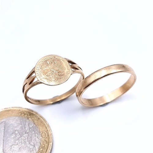 540 - Two 9K gold rings and eagle mounted signet ring together with a band ring, sizes K and L, total weig... 