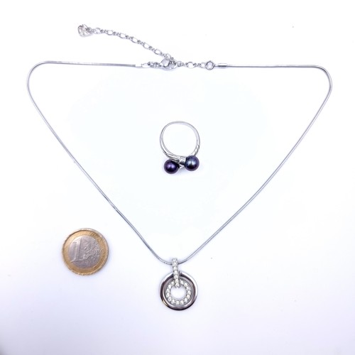 543 - A sterling silver gem stone drop pendant and chain, length 40cm together with a silver pearl set twi... 