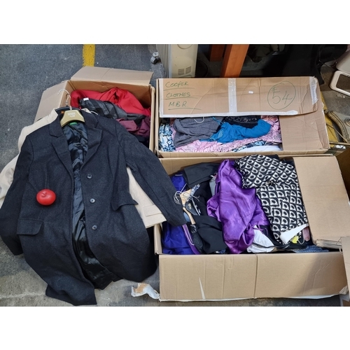 455 - Three boxes filled with a large amount of men and women's clothes From unpaid Storage after Covid go... 