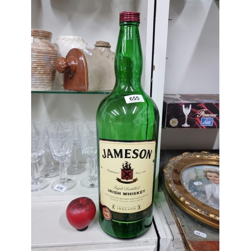 655 - A super large 4.5L empty glass bottle of Jameson Irish Whiskey. A wonderful display piece.