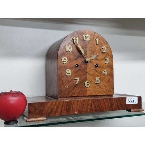 682 - A handsome Art Deco mahogany mantle clock from Junghans Clock Company, Germany. Featuring a domed to... 