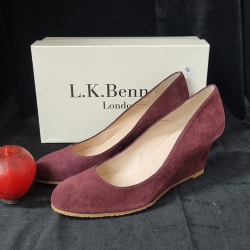 696 - A brand new stylish pair of unworn L.K Bennet ladies bordeaux suede wedges. Size EU42. With original... 