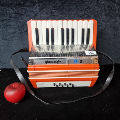 731 - A very fun Mid Century Giaccaglia accordion in a fun orange tone. With straps, all keys and buttons.