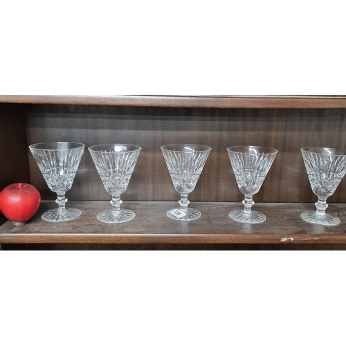 738 - A beautiful set of five large Waterford Crystal wine glasses in the Tramore pattern. In very good co... 