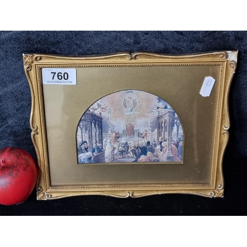 760 - An attractive early 20th century gilt frame holding a chromolithograph of a religious painting. J. P... 